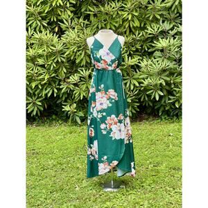 CMZ2005 Tropical Floral Wrap Dress Green Size S Sz 4-6